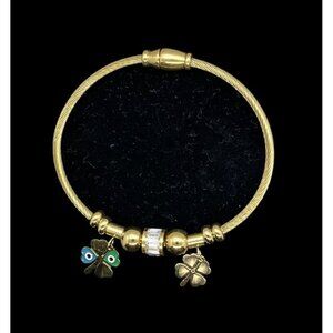 Four-Leaf Clover Magnet Clasp Charm Bangle Bracelet with Evil Eye